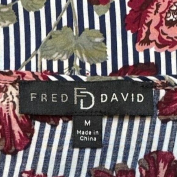 Fred & David Colorful Medium Floral Stripped 3/4 Sleeve Flowy Relaxed Festive - Picture 4 of 10